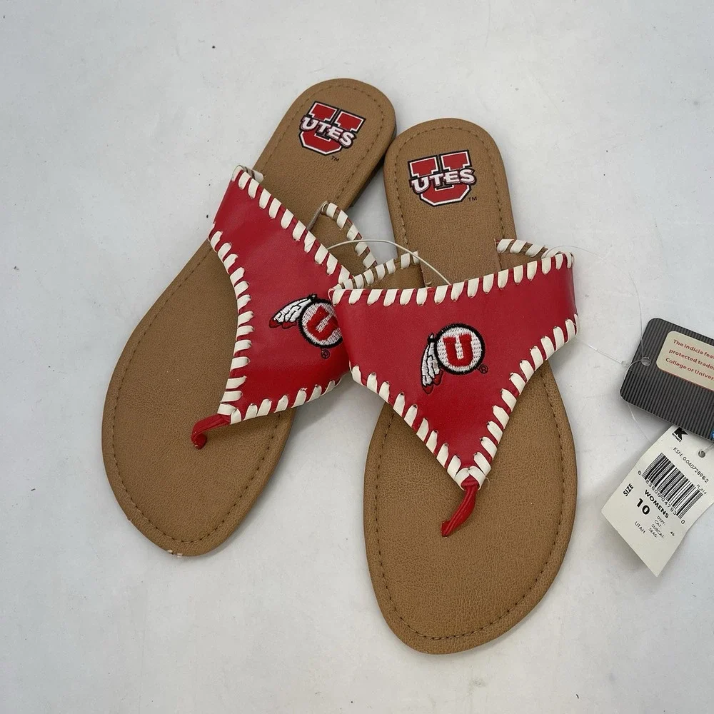 Womens 10 NCAA Utah Utes Flip Flop Sandals Tongs Footwear Beach Shoes New